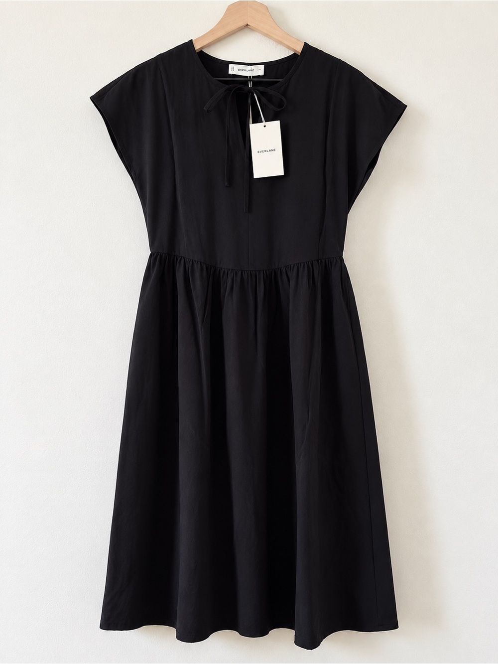 NWT Oversized Everlane Black Relaxed Tie Neck Midi Dress XXS